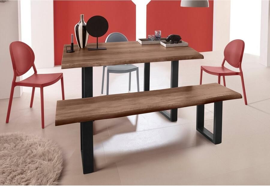 INOSIGN Zitbank Selina met mooi metalen frame en van folie voorziene hout-look op het zitoppervlak