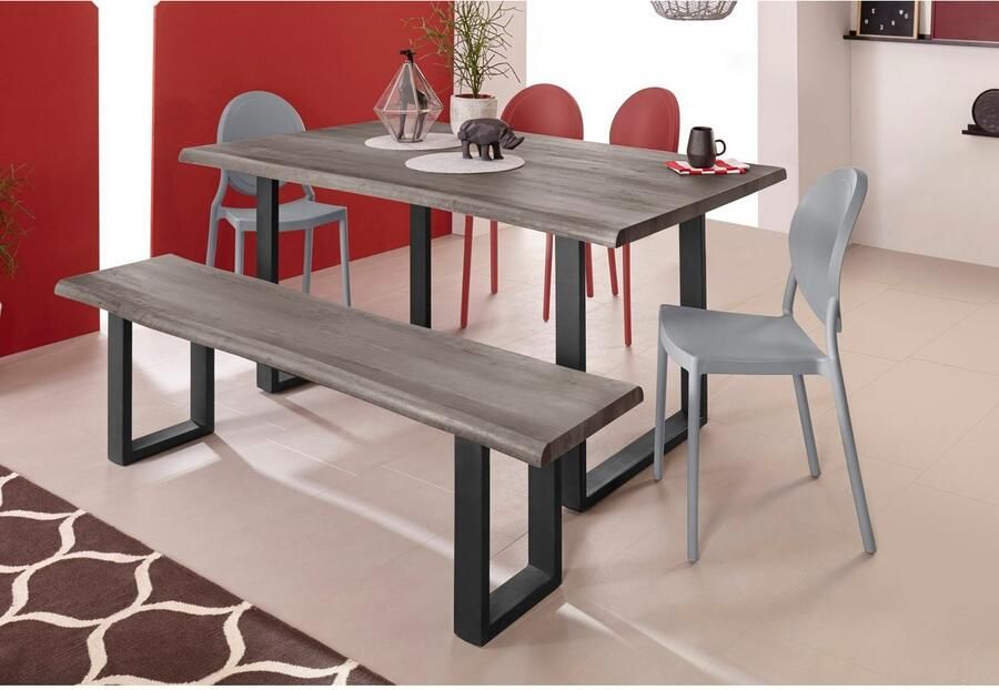 INOSIGN Zitbank Selina met mooi metalen frame en van folie voorziene hout-look op het zitoppervlak