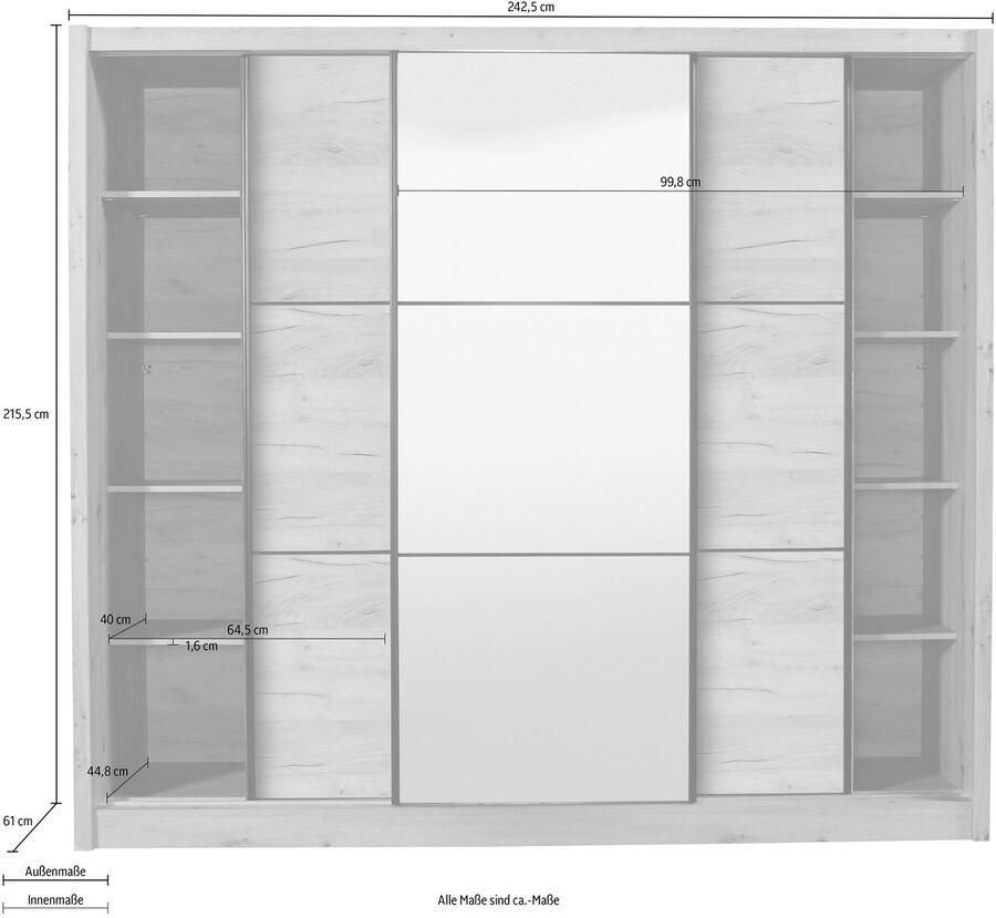 INOSIGN Zweefdeurkast Navara kledingkast met spiegel linnenkast garderobe met royale binnenuitrusting fsc -gecertificeerd in 3 breedtes