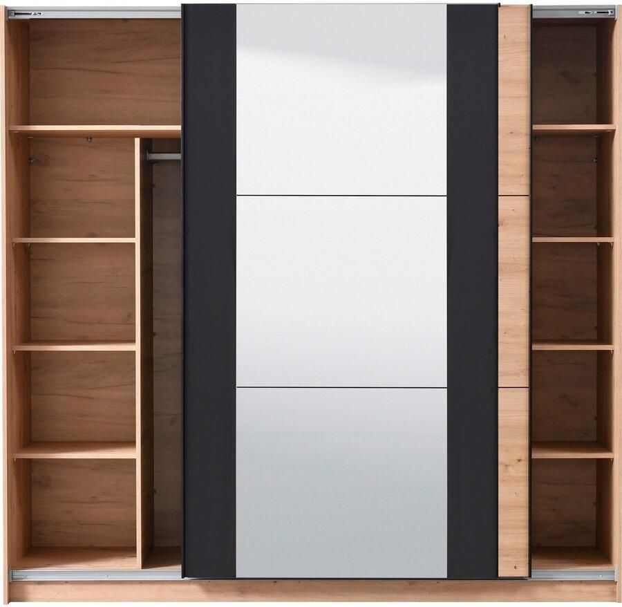 INOSIGN Zweefdeurkast Sardinia kledingkast met spiegel FSC -gecertificeerd inclusief binnenindeling 217x210x62 5 cm abs beschermranden
