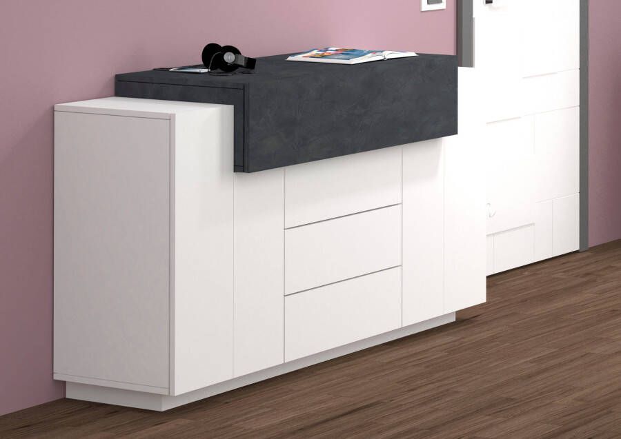 INOSIGN Kast Coro commode kast buffet greeploos 1 klep 2 deuren 3 laden dubbele diepte hoogglans front breedte 160