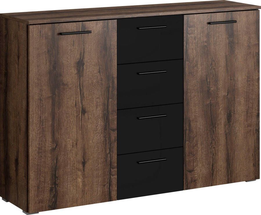 Home affaire Kast met laden en deuren Beta breedte 132 cm tijdloze ladekast dressoir veel bergruimte 2-deurs 4 laden 132x38x93cm
