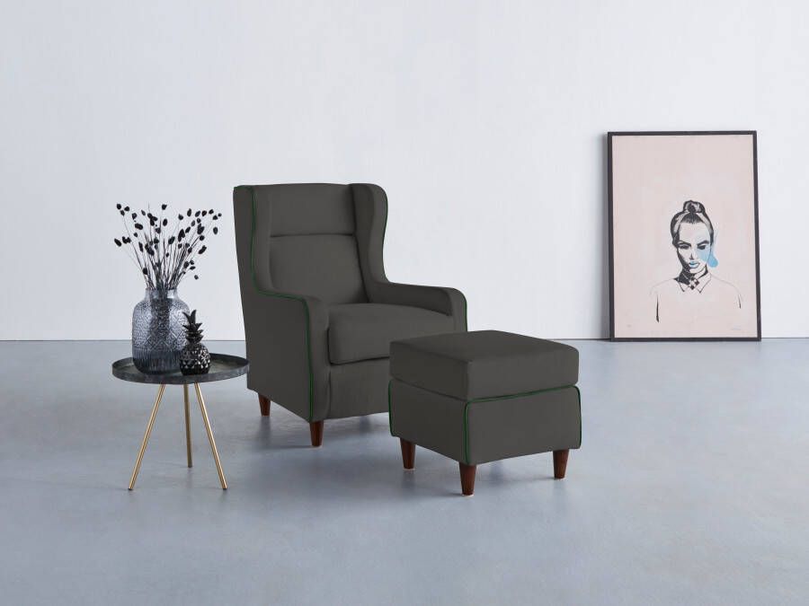 INOSIGN Oorfauteuil Rhada met contrastkleurige opstaande naad bxdxh: 73x85x99 cm