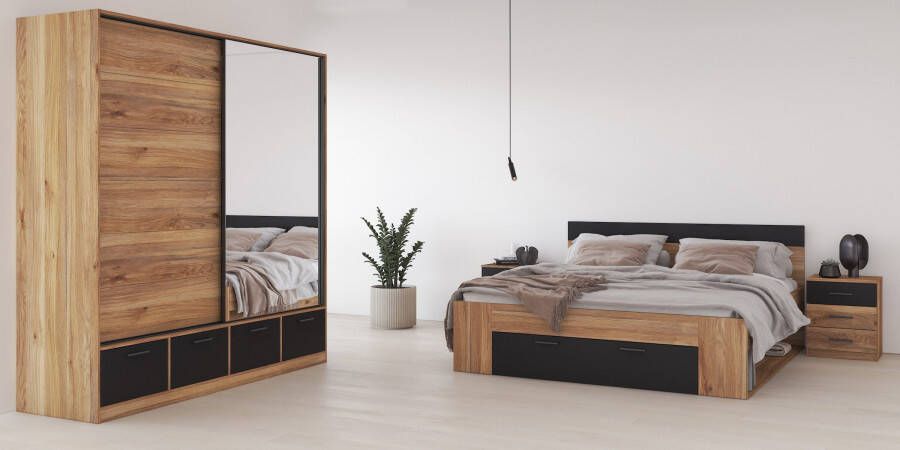 INOSIGN Slaapkamerserie Faweza Set van 4 (Bed 180 cm 2xNako Schuifdeurkast)