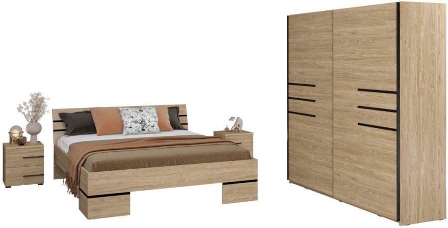 INOSIGN Slaapkamerserie Violla 4-delig bed 180x200cm 2 nachtkastjes zweefdeurkast Set van FSC -gecertificeerd houtmateriaal melamine gecoat modern