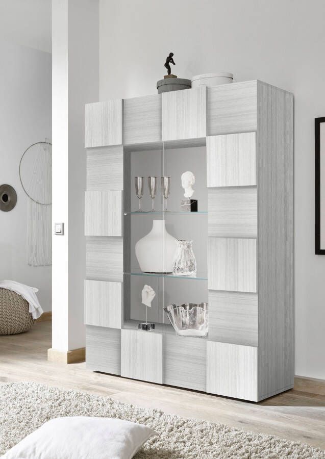 INOSIGN Vitrinekast Dama Hoogte 166 cm Breedte 121 cm Opberg vitrinekast met 2 deuren Staande vitrine front in 3D-uiterlijk veel opbergruimte verschillende kleuren