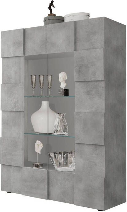 INOSIGN Vitrinekast Dama Hoogte 166 cm Breedte 121 cm Opberg vitrinekast met 2 deuren Staande vitrine front in 3D-uiterlijk veel opbergruimte verschillende kleuren