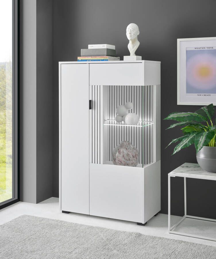 INOSIGN Vitrinekast Hudson opberg vitrine staande vitrine in moderne trendkleur handgrepen van metaal (zwart) hoogte 125 cm