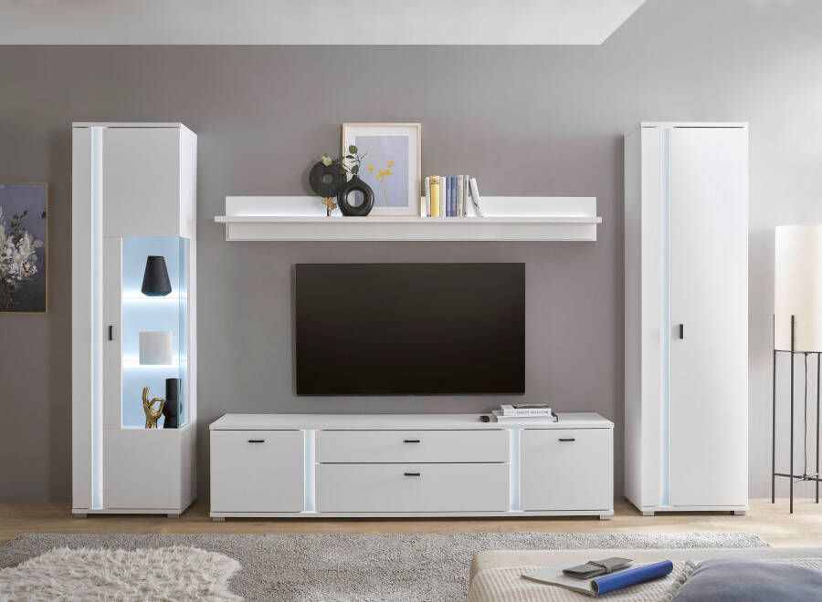 INOSIGN Wandmeubel Long Island in moderne trendkleur inclusief verticale verlichting breedte 330 cm (set 4 stuks)