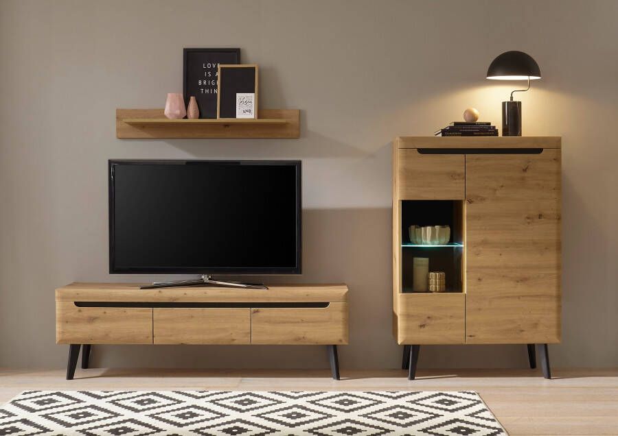INOSIGN Wandmeubel Torge wandmeubel kastwand mediawand woonkamer-set bevat 1 vitrine 1 lowboard + 1 wandplank 270 cm breed (set 3-delig)