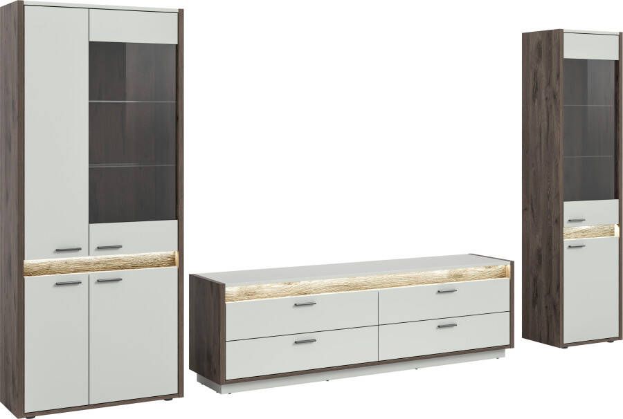 INOSIGN Wandmeubel Treviso Breedte 350 cm bestaand uit: 2x Vitrine en 1x Lowboard (3-delig)