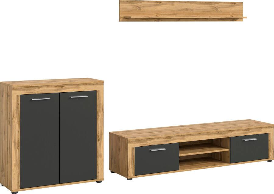 INOSIGN Woonkamerset Aosta Breedte 255cm bestaand uit Highboard Lowboard Wandplank Woonwand combinatie opbouwwand meubelset kastwand meubelcombi