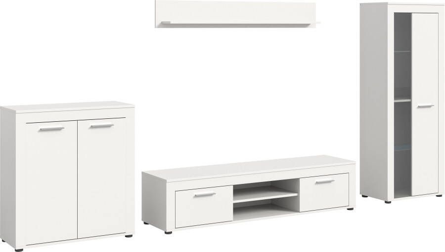 INOSIGN Woonkamerset Aosta Breedte 330cm bestaand uit Highboard Lowboard Wandplank Vitrine