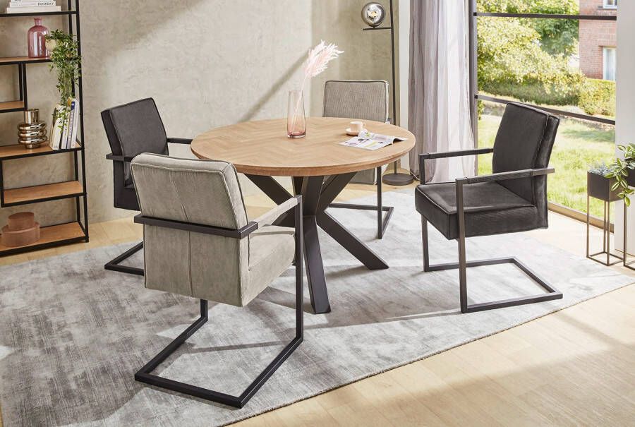 Jockenhöfer Gruppe Eettafel OAKLAND rond 120 cm ø parketlook metalen onderstel