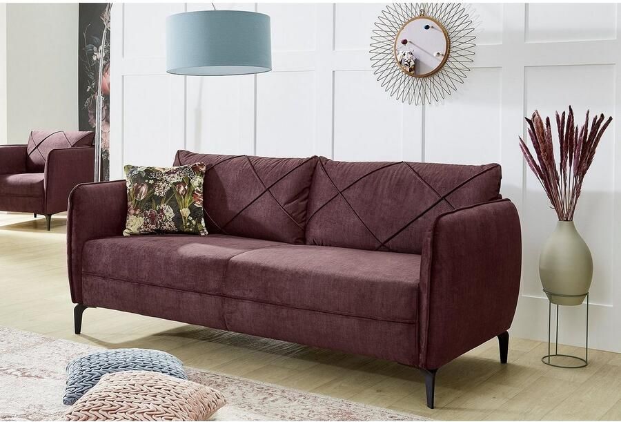 Jockenhöfer Gruppe 3-zitsbank NOVARA met aantrekkelijk stiksel geruite biesnaden vrij plaatsbaar