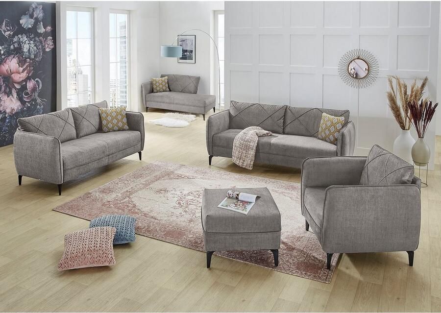 Jockenhöfer Gruppe 2 5-zitsbank NOVARA met aantrekkelijk stiksel geruite biesnaden vrij plaatsbaar