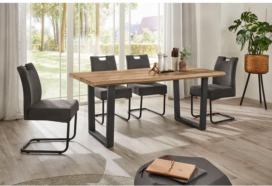 Jockenhöfer Gruppe Eettafel Margot 180 x 90 cm gebogen boomstam look en zwart onderstel