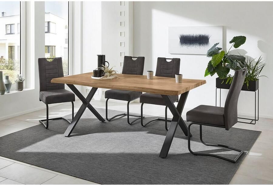Jockenhöfer Gruppe Eettafel Marita 180 x 100 cm gebogen boomstam look en zwart onderstel