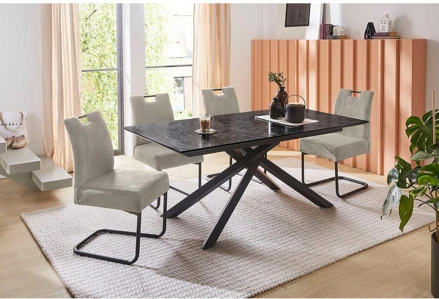 Jockenhöfer Gruppe Eettafel Silas 180 x 90 cm tafelblad in antracietkleurige marmerlook