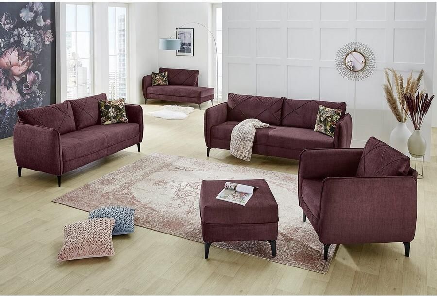 Jockenhöfer Gruppe Récamier NOVARA Stiksel geruite biesnaden zitcomfort vrij plaatsbaar