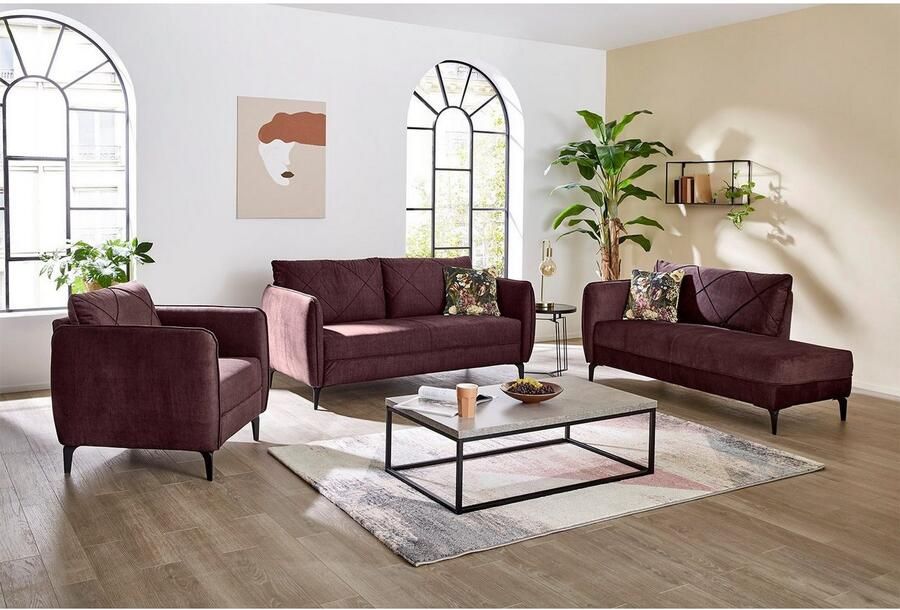 Jockenhöfer Gruppe 2 5-zitsbank NOVARA met aantrekkelijk stiksel geruite biesnaden vrij plaatsbaar