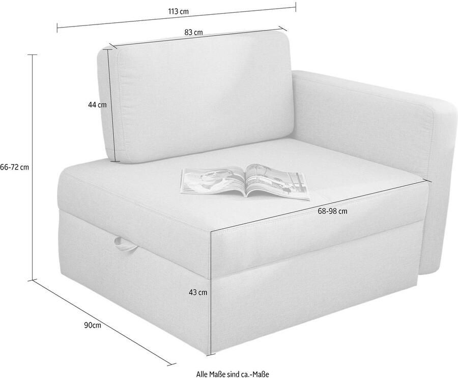 Jockenhöfer Gruppe Fauteuil Youngster ruimtebesparend te veranderen in een logeerbed ligoppervlak 84x201 cm