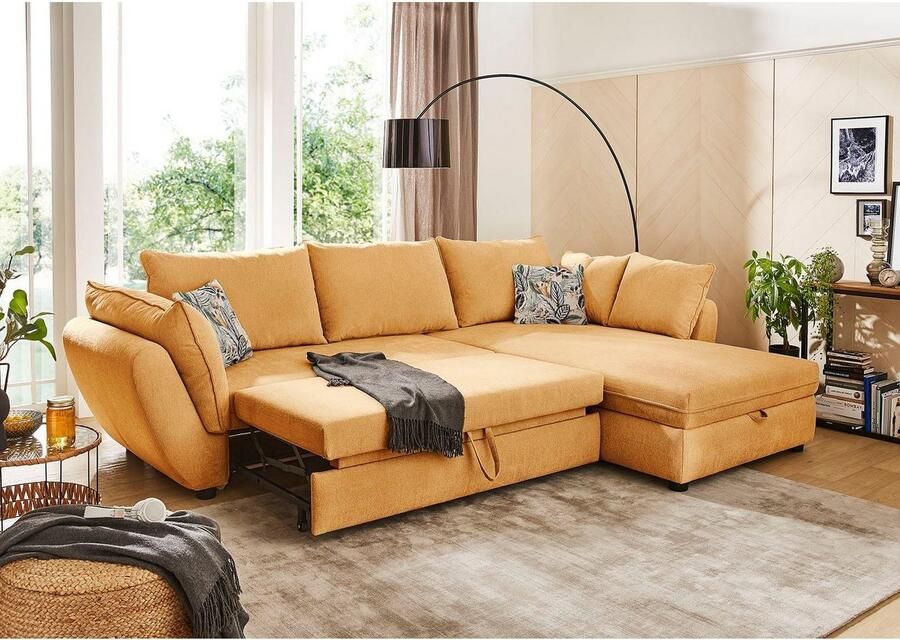 Jockenhöfer Gruppe Hoekbank Jerez L-vorm met bed- en relaxfunctie opbergvak bedlade golfvering ottomane