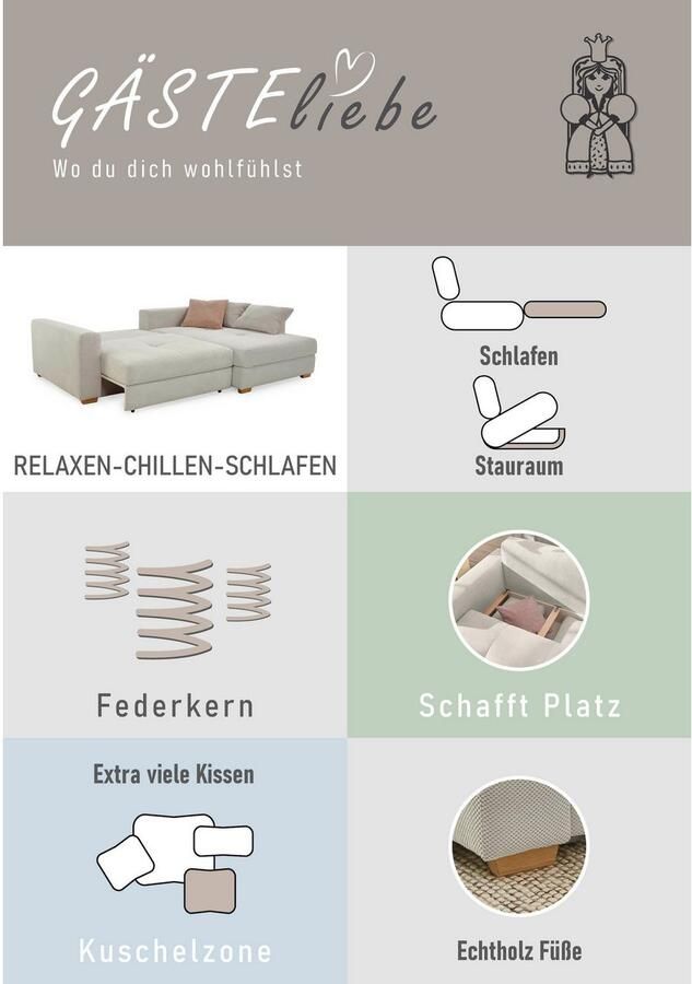 Jockenhöfer Gruppe Hoekbank Kampen L-vorm B: 288 cm met bedfunctie bedlade & sierkussens vering