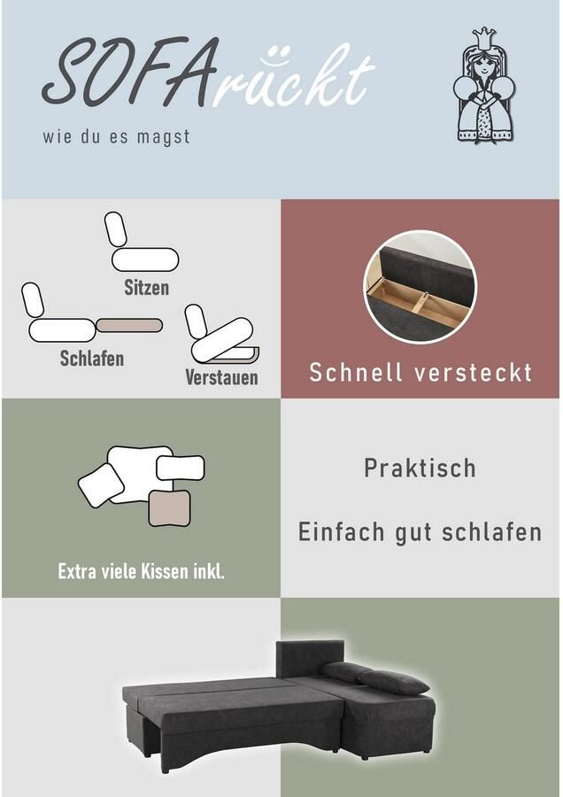 Jockenhöfer Gruppe Hoekbank L-Form B: 191 cm met bedfunctie & bedlade onze altijd lage prijs