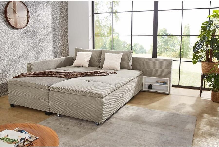 Jockenhöfer Gruppe Hoekbank Madrid L-vorm draaiende slaapbank verenvering geïntegreerde koudschuim-topper rek-element links rechts monteerbaar