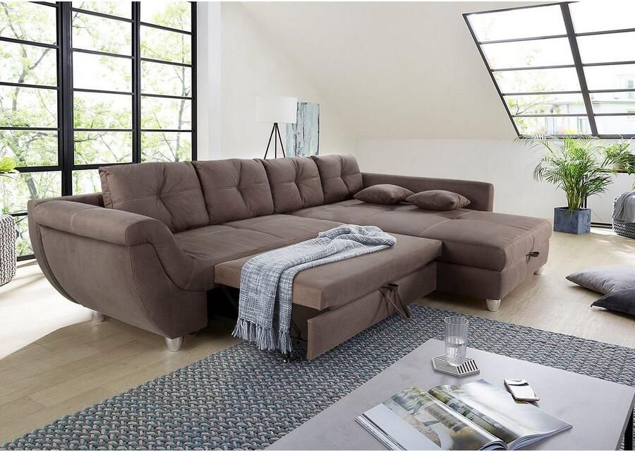 Jockenhöfer Gruppe Hoekbank Maranello L-vorm met grote bergruimte logeerbed- en relaxfunctie nosag-vering