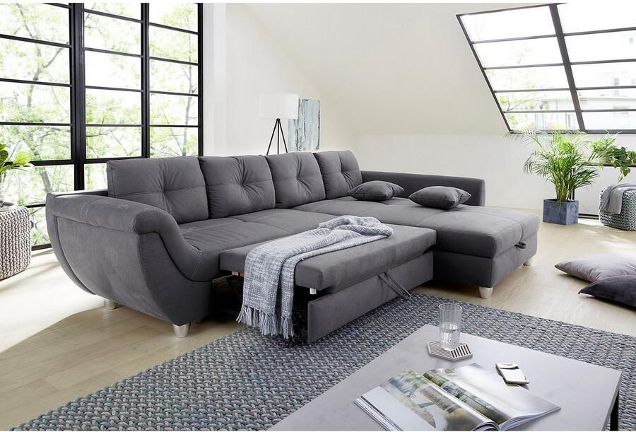 Jockenhöfer Gruppe Hoekbank Maranello L-vorm met grote bergruimte logeerbed- en relaxfunctie nosag-vering