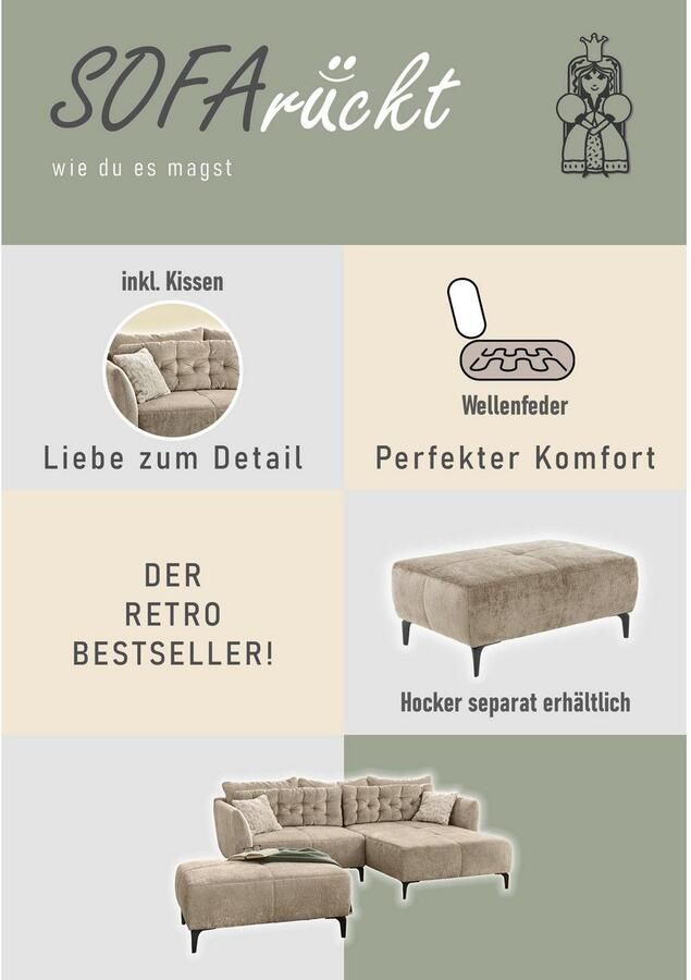 Jockenhöfer Gruppe Hoekbank Salo L-vorm in retro-look met golfvering en vrij plaatsbaar