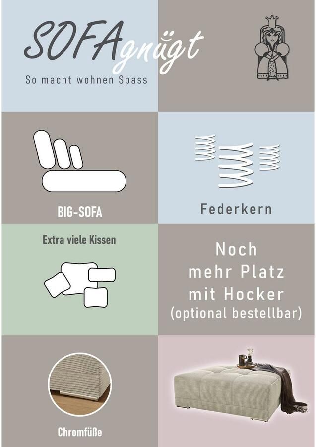 Jockenhöfer Gruppe Megabank Moldau XXL B: 306 cm inclusief losse rug- en sierkussens vrij plaatsbaar