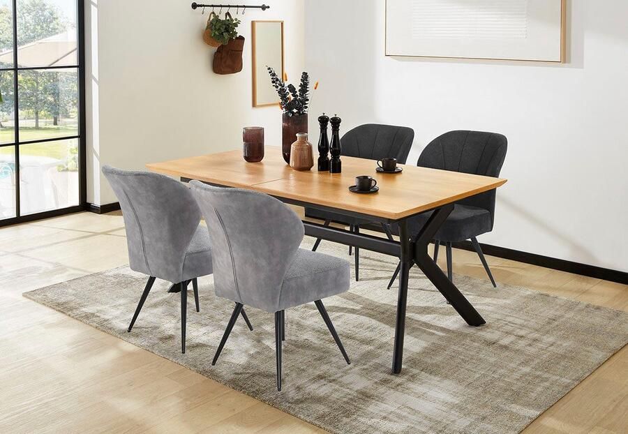 Jockenhöfer Gruppe Vrijdragende stoel Oder met pocketveren in bekleding materiaalmix verkrijgbaar in 2 kleuren (set 4 stuks)