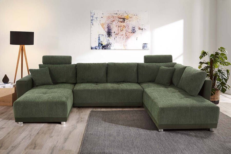 Jockenhöfer Gruppe Zithoek Orlando U-vorm B: 337 cm met bedfunctie bedlade 2 hoofdsteunen & 2 sierkussens vering