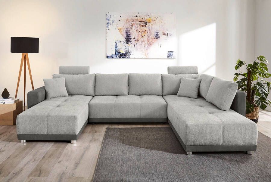 Jockenhöfer Gruppe Zithoek Orlando U-vorm B: 337 cm met bedfunctie bedlade 2 hoofdsteunen & 2 sierkussens vering