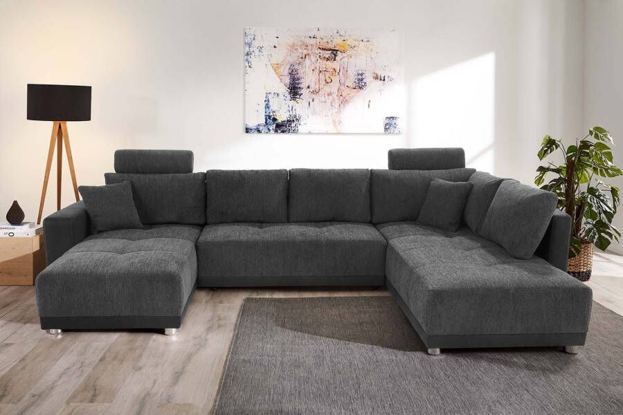 Jockenhöfer Gruppe Zithoek Orlando U-vorm B: 337 cm met bedfunctie bedlade 2 hoofdsteunen & 2 sierkussens vering