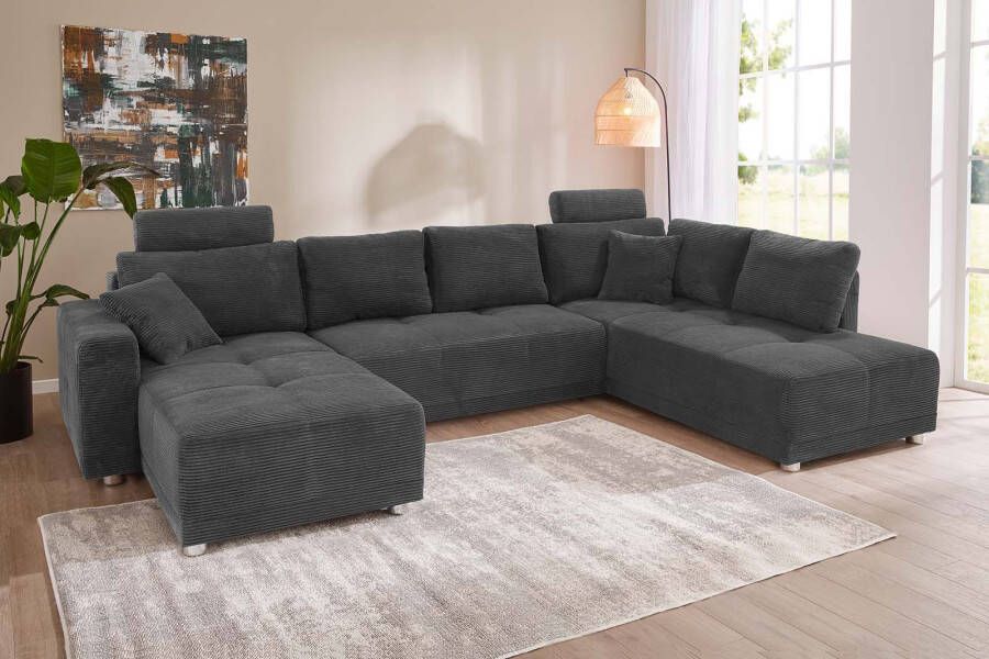 Jockenhöfer Gruppe Zithoek Orlando U-vorm B: 337 cm met bedfunctie bedlade 2 hoofdsteunen & 2 sierkussens vering