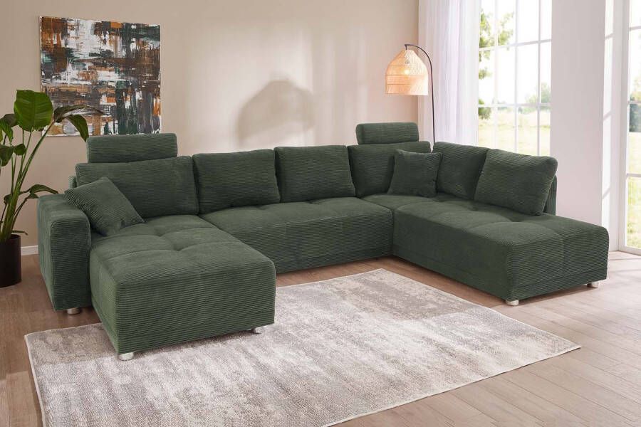Jockenhöfer Gruppe Zithoek Orlando U-vorm B: 337 cm met bedfunctie bedlade 2 hoofdsteunen & 2 sierkussens vering
