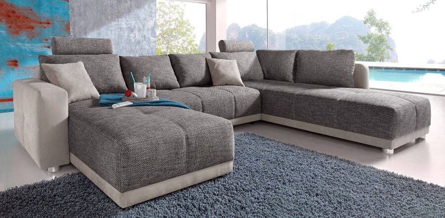 Jockenhöfer Gruppe Zithoek Orlando U-vorm B: 337 cm met bedfunctie bedlade 2 hoofdsteunen & 2 sierkussens vering
