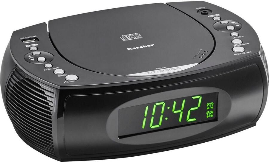 Karcher Wekkerradio UR 1308 Digitale klok met wekker en USB-oplaadfunctie CD-speler radio-wekker