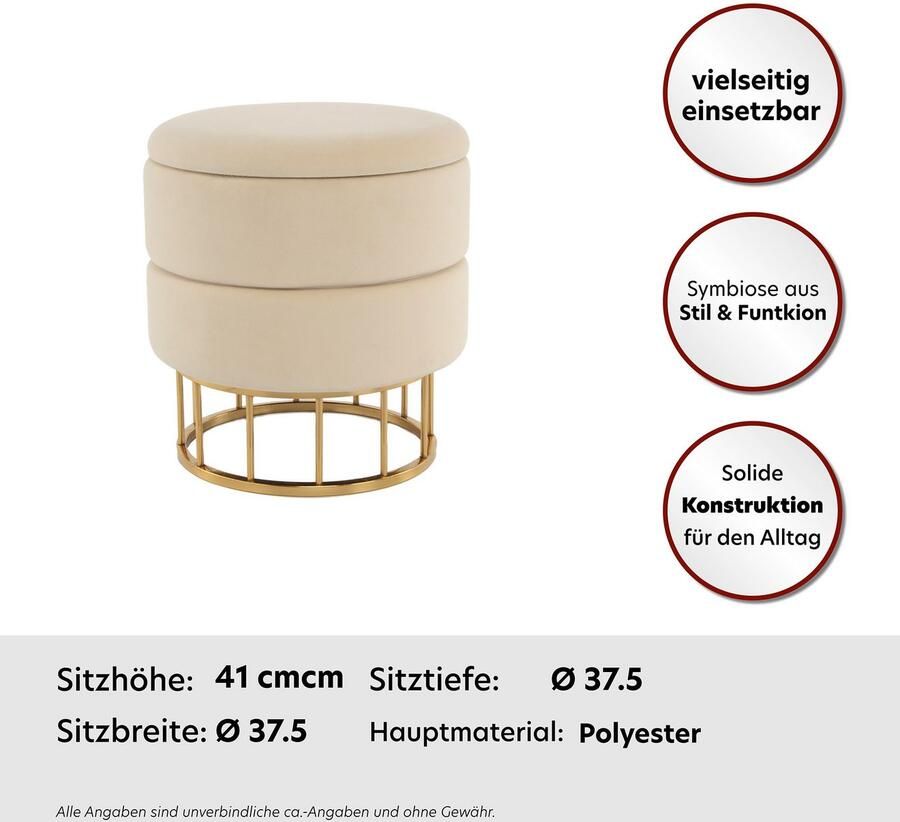 Kayoom Hocker met bergruimte Kruk Zero 525 zitkruk met comfort ronde moderne vorm glamoureus elegant met opbergruimte bekleding van fluweelzacht stof (1 stuk)