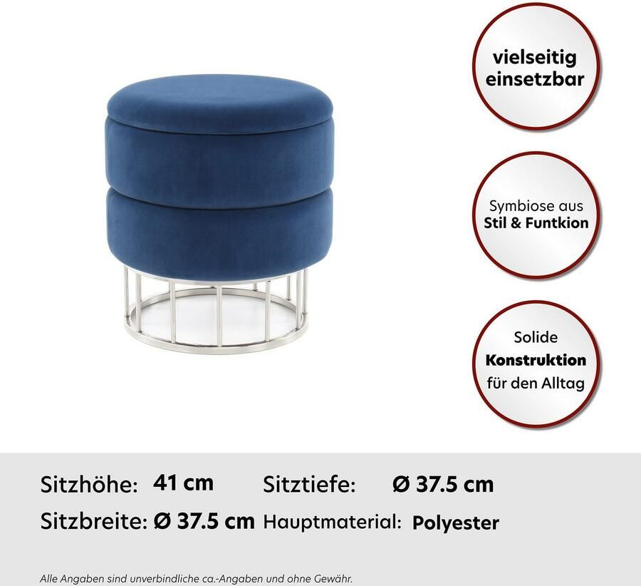 Kayoom Hocker met bergruimte Kruk Zero 525 zitkruk met comfort ronde moderne vorm glamoureus elegant met opbergruimte bekleding van fluweelzacht stof (1 stuk)