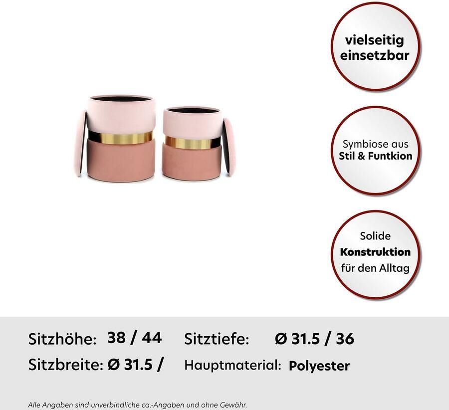 Kayoom Hocker met bergruimte Kruk Zora 125 2-delige set fluweelzachte stof bekleding ronde elegante vorm (set 2 stuks)