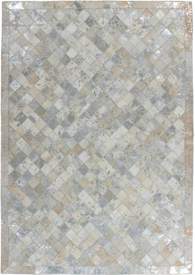 Kayoom Leren vloerkleed Lavish 210 vacht tapijt 100% rundleer patchwork dessin woonkamer