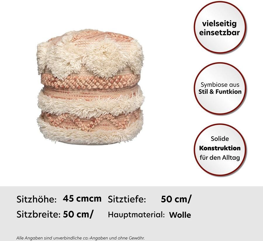 Kayoom Poef Bohist 225 35cm x 35cm Structuren met franjes en kwasten handgemaakt uniek zeer goed te combineren veelzijdig in gebruik (1 stuk)