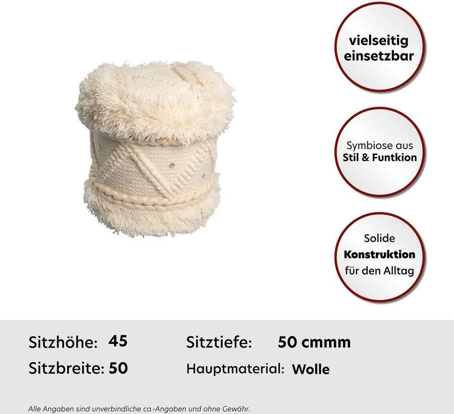 Kayoom Poef Bohist 525 35cm x 35cm Structuren met franjes en kwasten handgemaakt uniek zeer goed te combineren veelzijdig in gebruik (1 stuk)