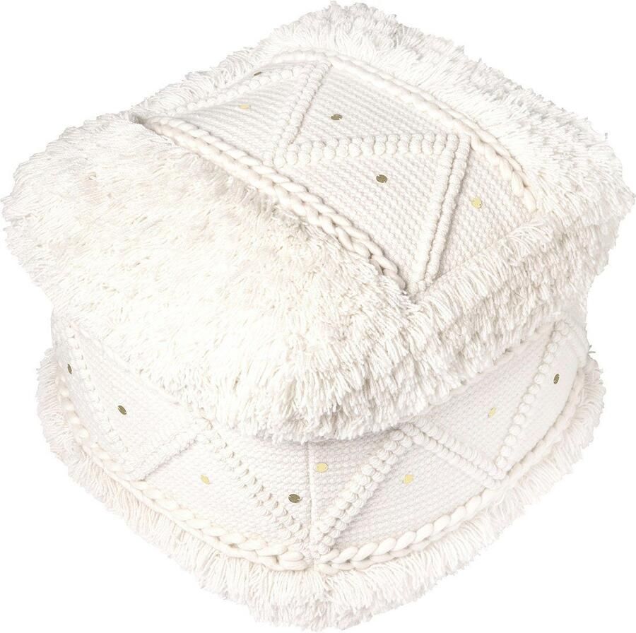 Kayoom Poef Bohist 525 50cm x 50cm Structuren met franjes en kwasten handgemaakt uniek zeer goed te combineren veelzijdig in gebruik (1 stuk)
