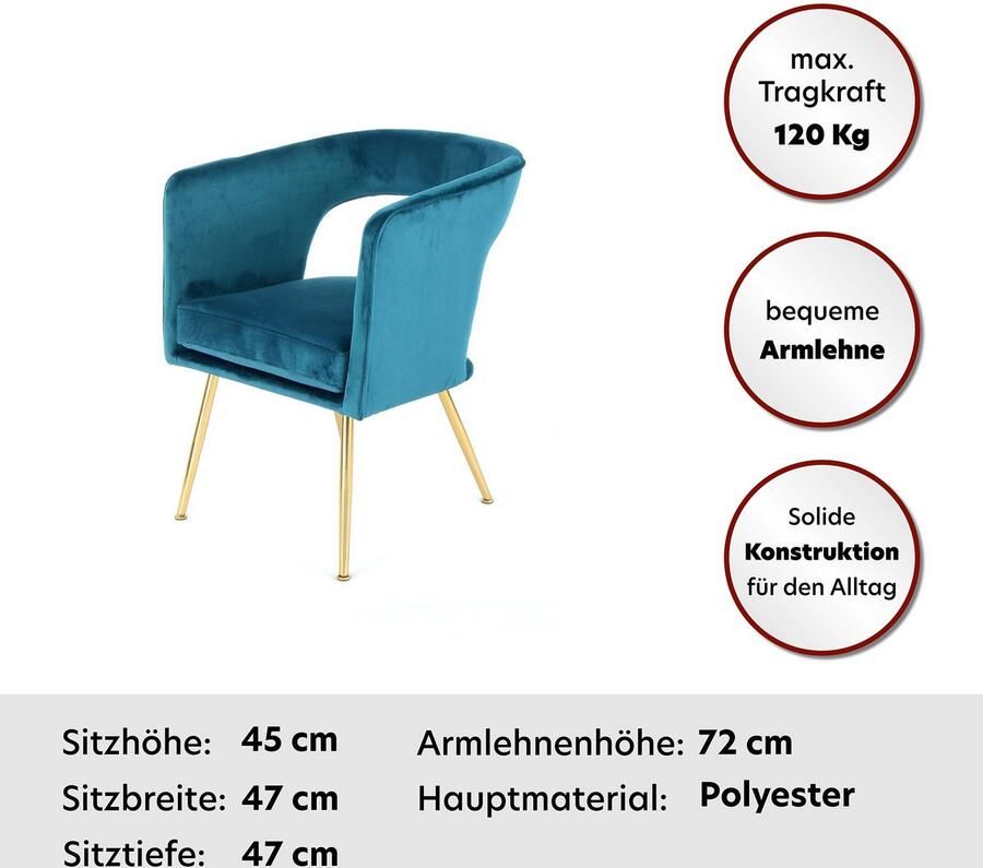 Kayoom Stoel Eetkamerstoel zacht fluweelachtig oppervlak fluweelzachte bekleding rugleuning en armleuningen afgerond (1 stuk)